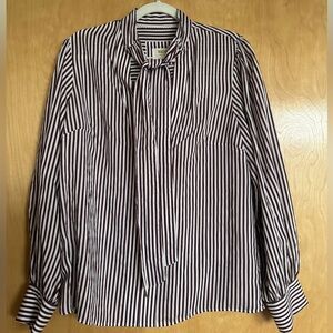 NWT Maeve by Anthropologie Striped Tie-Neck Blouse (M) – Effortless Chic